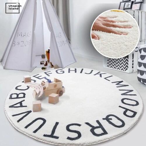 Plush Mat for children Alphabet Kids carpet White Floor Mat Baby Crawling Rugs Kids Play Mat Round Fluffy Rugs For Living Room