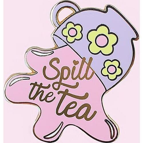Spill The Tea Teacup Hard Enamel Pin Fashion Pink Flowers Coffee Cups Brooch Badge Pretty Pastel Plant Lapel Pins Jewelry Gift