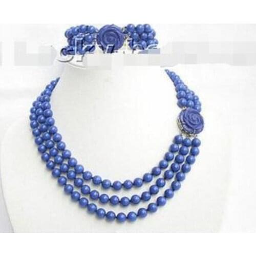 Selling Jewelry>>>new hot Genuine 3row nature lapis lazuli necklace Bracelet set