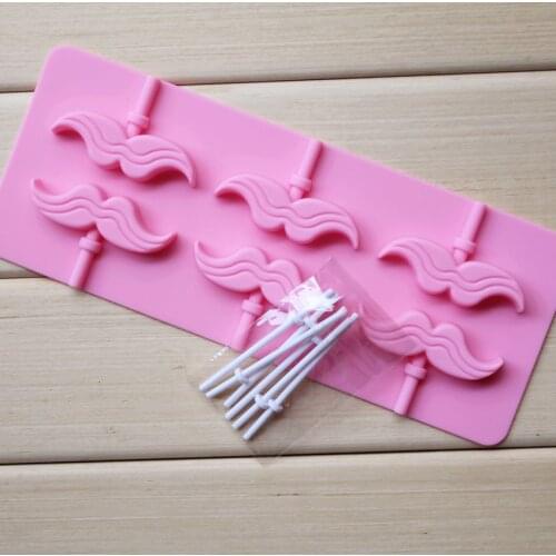 1pc Beard Shape Silicone Candy Lollipop Molds With 6pcs Sticks Chocolate Mold Sugar craft Gum paste fondant Cake decorating tool