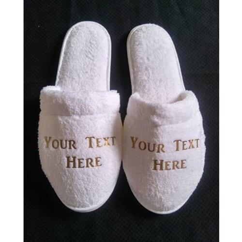 Custom terry gold weddng Slippers with your text bride groom Slippers bridesmaid proposal gift maid of honor slippers SPA favor