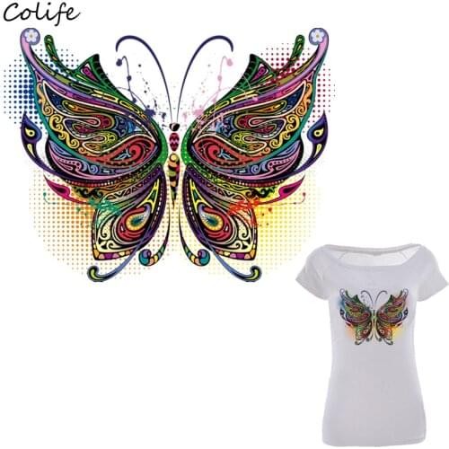 Iron-On Transfers Variegated Butterfly Print On T-Shirt DIY Accessory Washable Clothes Decoration Sticker Patches 23x17cm