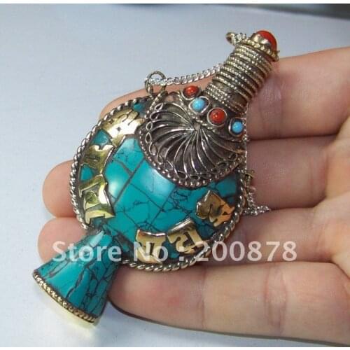 Tibetan JewelryTBP029 Nepal Snuff bottle pendantsTibetan six words mantras amulets boxCollectibleslow MOQ