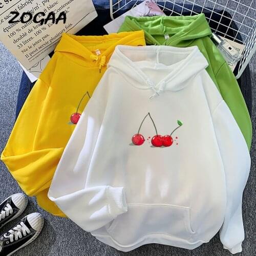ZOGAA Hoodie Man Harajuku Fruit Cherry Pattern Loose Korean Print Mens Sweatshirt Large Size Spring Autumn All-match Youth Chic