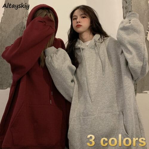 Hoodies Women Hooded Clothing Solid Female Long Sleeve Pullovers Chic All-match Leisure Students Oversized Sweatshirt 2020 Thick