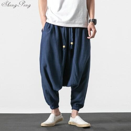 Chinese traditional kung fu wushu pants clothing for men male linen oriental style cargo pants trousers Q775