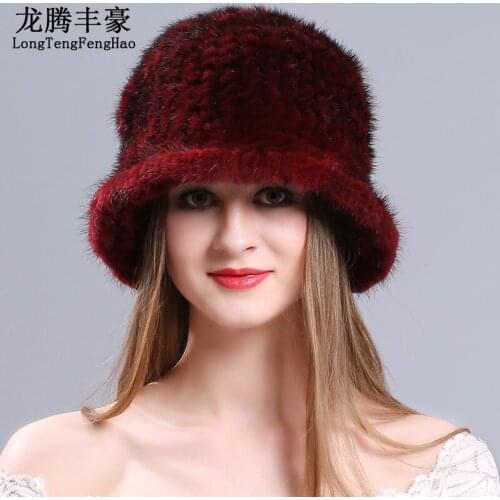 Mink fur Knitted cap Hats female beanies Genuine fur Princess Hat natural fur Russian Hats elastic 2017 winter warm women caps