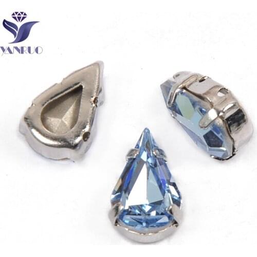 YANRUO 4300 All Sizes Light Sapphire Pear Shaped Strass Crystal Handicraft Pointed Back Sewn Rhinestones For Needlework