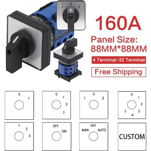 YMW26-160 Cam Switch ON-OFF 2/3/4/5/6/7/8 Positions 160A DIY Rotary Changeover 4/8/32/48 Terminals Screws Silver Contact LW28