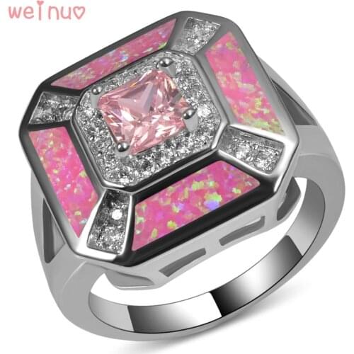 Weinuo Pink Crystal Pink Opal White Crystal Ring 925 Sterling Silver Top Quality Jewelry Wedding Ring Size 5 6 7 8 9 10 11 A237