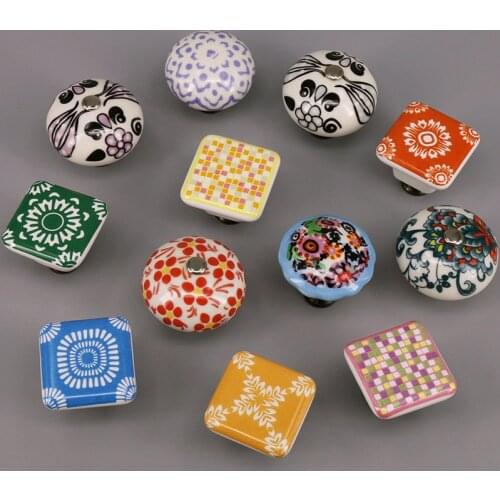 1PC Lovable Kids Knob hand printed Hardware Cabinet Drawer Handle ceramic Furniture Knob