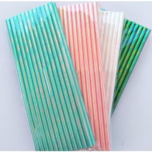 25 Pcs Iridescent Disposable Paper Straws Unicorn Mermaid Party DIY For Baby Bried Shower Baptism Birthday Wedding Decor