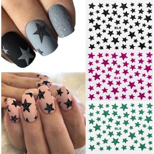 1 Sheet 3D Nail Slider Star Stickers Glitter Shiny Decoration Decal DIY Transfer Adhesive Colorful Nail Art Tips Tattoo Manicure