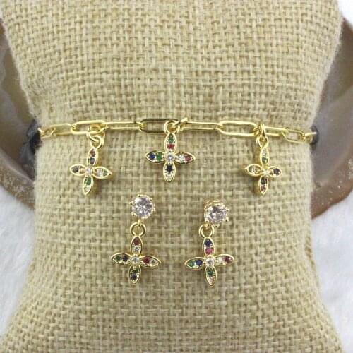 5set/lot Fashion colorful cz jewelry,flower shape cubic zircon component,necklace with earrring set style jewelry wholesale