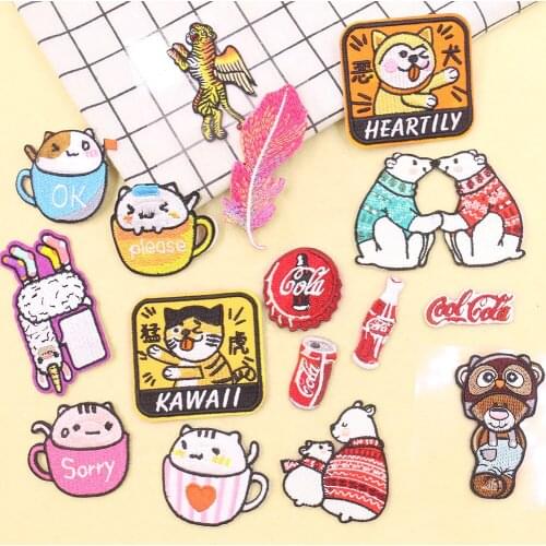 5PCS Cartoon Couple Bear Patches DIY Cute Cat Animal Embroidery Applique Iron on Letters Patches for Clothing Stickers Wholesale