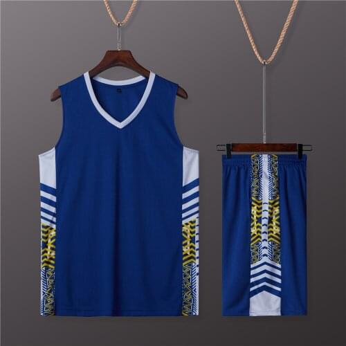 A432 New Arrival Unisex Team Uniform Popular Polyester V Neck Basketball Jerseys And Shorts With Sublimated Pattern Side Panels