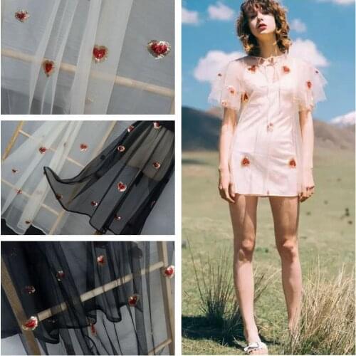 150cm Wide Love Heart-shaped Gold Sequin Embroidery Applique African Lace Fabric Black Mesh Tulle Clothing Dress Accessories