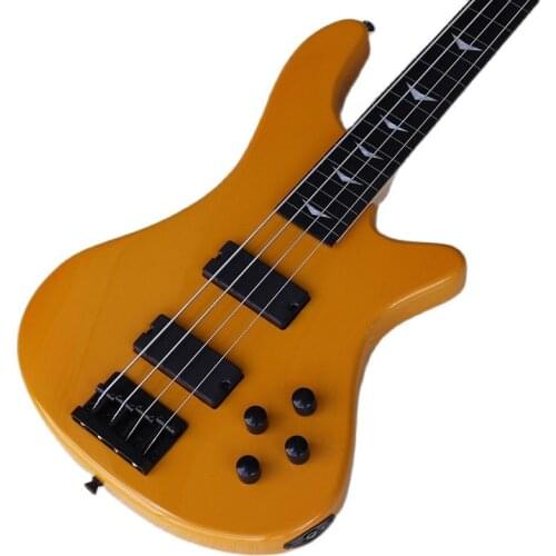 Orange 4 String Bass Guitar Basswood Body Synthetic Wood Fretboard 43 Inch Fretless with Fret Line Electric Bass Guitar
