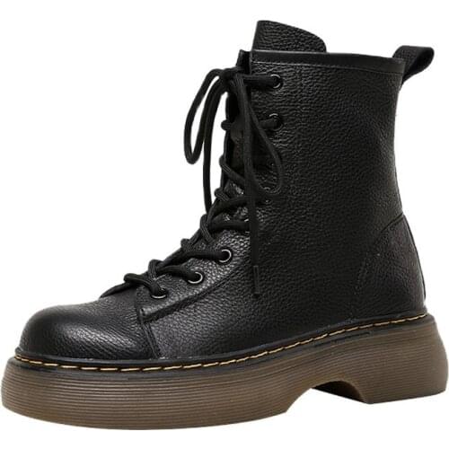 Dovereiss Winter New Fashion Sexy White Round Toe Flats Matin Boots Cross Lacing Genuine Leather Short Boots 40