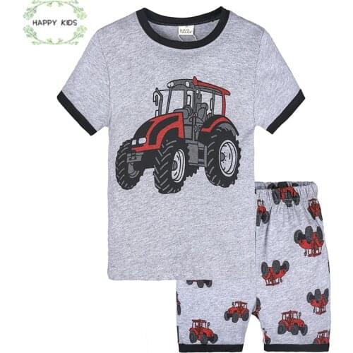 New casual Boys clothing set Baby Boy Kids Cartoon Short Sleeve T-shirt+ Tractors Shorts Pants 2pcs Children Clothing Set Cool