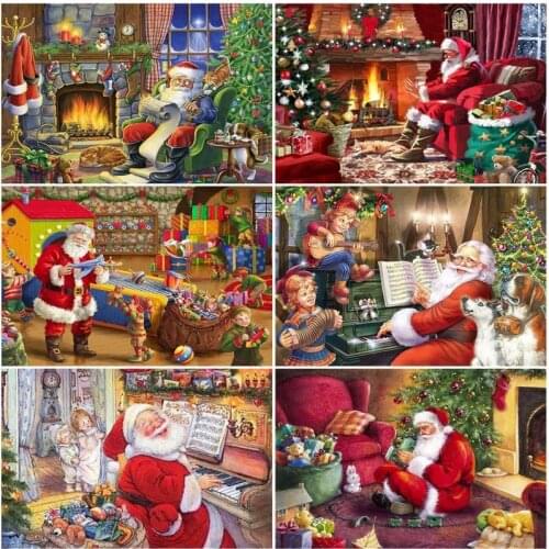 GATYZTORY Painting By Number Santa Claus DIY Frame Handpainted Canvas Christmas Houses Landscape For Home Decor Gift 40x50cm