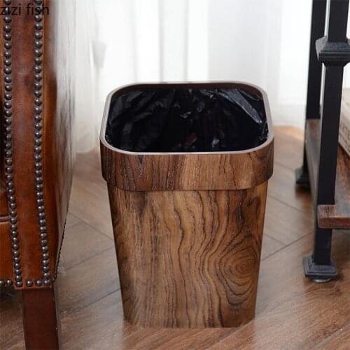 Round/square Imitation Wood Trash Can Plastic Wastebasket Storage Basket Bathroom Garbage Can Kitchen Waste Bins Home Decoration