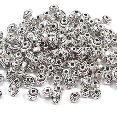 30/50pcs 6/7mm Antique Tibetan Silver Color Metal Beads Pattern Round Spacer Beads For Jewelry Making DIY Bracelet Nekclace