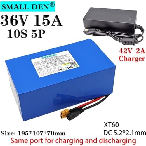 36V 15Ah 18650 Lithium battery pack 10S5P 800W High power Electric Bike Scooter backup power Battery with 25A BMS+42V 2A Charger