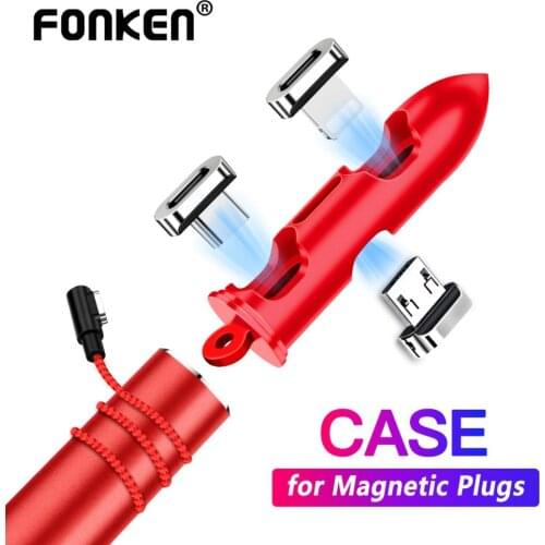 FONKEN Magnetic Cable Plugs Case Portable Micro USB Type C Plug Storage Box Type-C Magnet USB Adapter Plugs Bullet Collect Cover