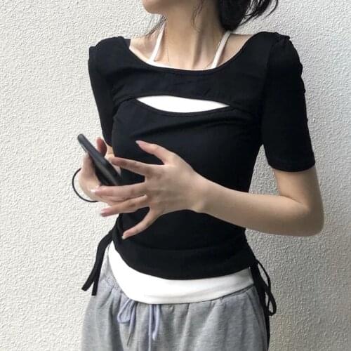 Fashion 2021SS Summer New Women Fake Two Piece Backless T-Shirt Tops Ladies Luxury Tee 2 Color Ddxgz2 4.06