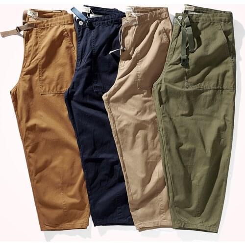 2021 Autumn New Japanese Retro Solid Color Pocket Woven Straight Pants Mens Tide Brand Washed Twill Loose Casual Wide-leg Pants