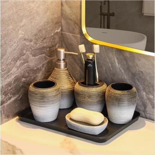 5pcs Porcelain Bathroom Set European Bathroom Ceramic Liquid Soap Dispenser Porcelain Soap Toothbrush Holder Home Decoration