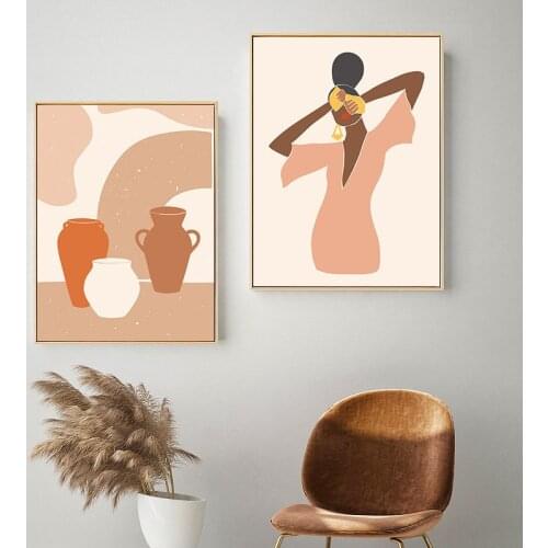 Nordic Abstract Vintage Wall Art Poster Geometric Plant Lady Line Canvas Painting Boho Decorative Picture Living Room Home Decor