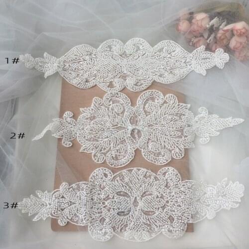 New luxury beading lace trim DIY material for wedding dress belt headwear dance lace applique