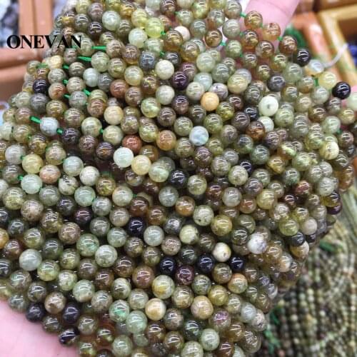 ONEVAN Natural A Green Garnet Stone 6mm Smooth Round Loose Beads Bracelet Necklace Jewelry Making Diy Gift Design