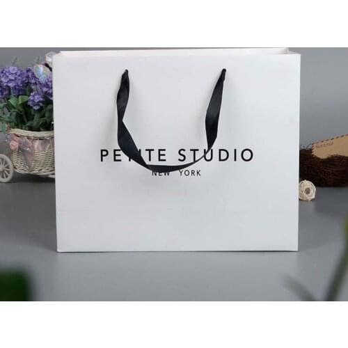 Wholesale/1000pcs Custom Printed Shopping Logo Paper Bags With Cotton Ribbon Handles for Trade Show Or Events New Cloth Stores