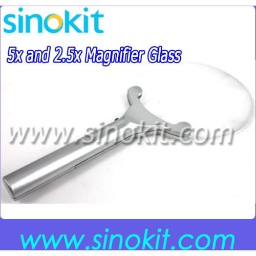 Wholesales 2LED 5x 25mm 2.5x 130mm Hand-held Magnifier Glass 2B-11