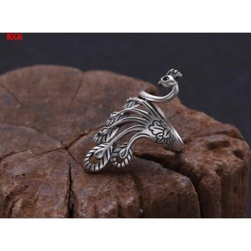 Real 990 pure silver jewelry ladies exquisite peacock open ring Thai silver retro fashion sterling silver ring