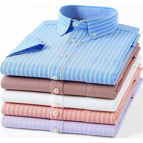 100% Pure Cotton Oxford Casual Slim Fit Shirt Men Striped Shirt Plaid Shirt High Quality Cozy Mens Button Up Shirt Short Sleeve