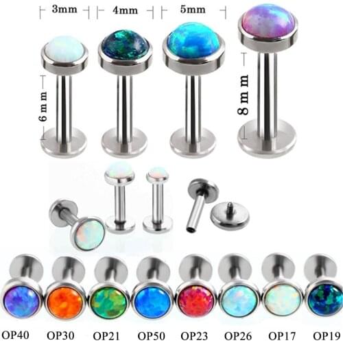 8Pcs/Lot Opal Stone Labret Rings Flat Base Ear Studs Internal Thread Lip Piercing Helix Tragus Body Piercing Jewelry 16G