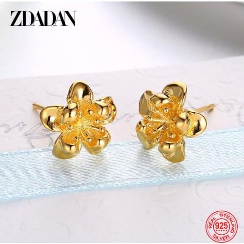 ZDADAN 925 Sterling Silver 18k Gold Minimalist Small Flowers Stud Earring For Women Fashion Party Jewelry Gift