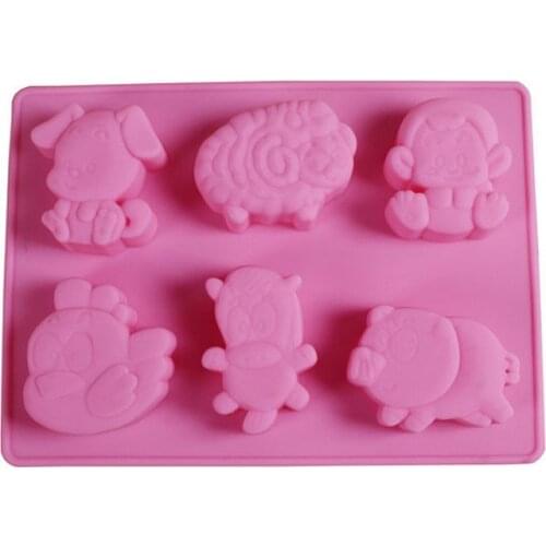 Silicone Soap Mold 6 Different Farm Animal Dog Monkey Shape Fondant Cookies Moulds Handmade Chocolate Baking Cooking Tools