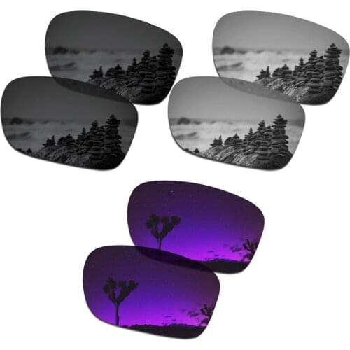 SmartVLT 3 Pairs Polarized Sunglasses Replacement Lenses for Oakley Holbrook Stealth Black and Silver Titanium and Plasma Purple