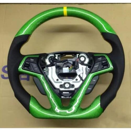Cuatomized Gloss Carbon Fiber Sports Steering Wheel Perforated Leather compatible for Hyundai Elantra Veloster IX35 2012-2015