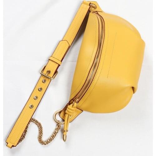 Burminsa Genuine Leather Chain Waist Fanny Pack For Women Brand Designer Belt Female Chest Bags Girls Sling Crossbody Bags 2021