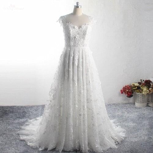 LZ375 Yiaibridal Real Job Cap Sleeves Backless Floral Beach Wedding Dress Pearls Lace Bridal Dress Vestidos De Noiva