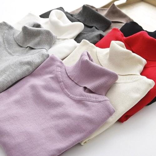 Autumn Winter Women Elastic Sweaters Solid Color Turtleneck Long Sleeve Slim All-match Pullovers Female Casual Basic Sweaters
