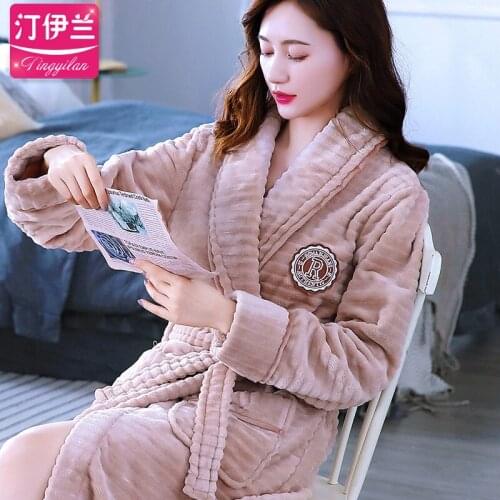 Thicken Warm Flannel Robe Winter Long Sleeve Bathrobe Sexy V-Neck Women Nightgown Lounge Sleepwear Home Clothes