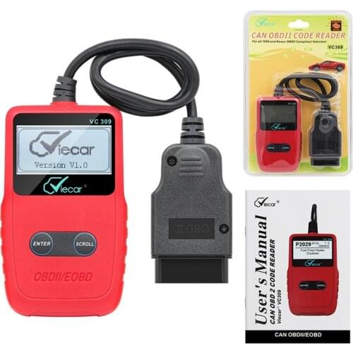 Viecar VC309 OBD2/EOBD Code Reader Diagnostic Scanner For Cars Work With All OBDII Compliant Vehicles Multi-Lingual With CD
