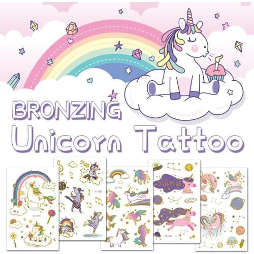 Waterproof temporary tattoos cute gold kids Child tattoo unicorn rainbow Glitter tattoo for children flash tattoo sticker fake